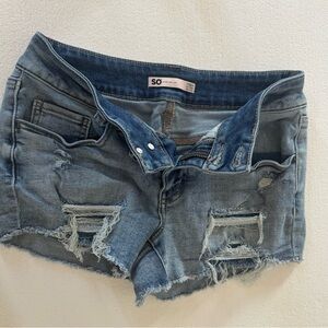 SO Women's Ripped Jean Shorts - Light Blue